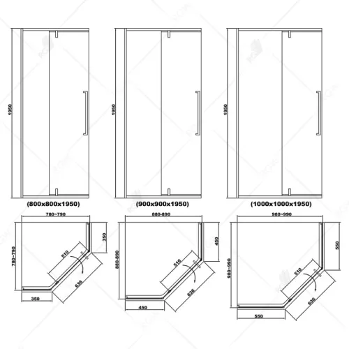 Душевой уголок RGW SV-81B, Цвет стекла: прозрачное, Цвет профиля: Черный, Выбрать размер: 800x800, изображение 3