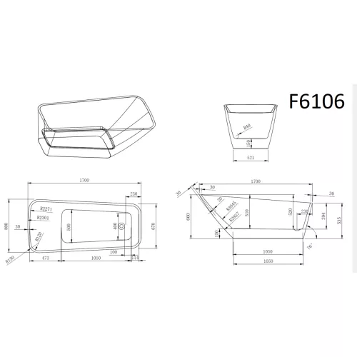 Ванна акриловая Frank F6106 White/Black 170х80, Выбрать цвет: Черный/Белый, изображение 7