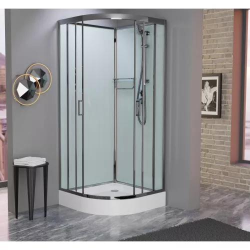 Душевая кабина Frank F409 М Brilliant матовое стекло, Цвет стекла: матовое, Цвет профиля: Хром, Тип поддона: Низкий, Выбрать размер: 90х90, Внешний вид: без крыши, изображение 2
