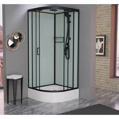 Душевая кабина Frank F409/1 М Black 90х90 матовое стекло , средний поддон, Цвет стекла: матовое, Цвет профиля: Черный, Тип поддона: Средний, Выбрать размер: 90х90, Внешний вид: с крышей, изображение 3