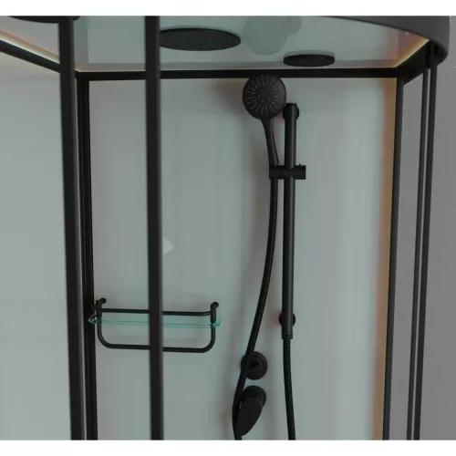 Душевая кабина Frank F409/1 М Black 90х90 матовое стекло , средний поддон, Цвет стекла: матовое, Цвет профиля: Черный, Тип поддона: Средний, Выбрать размер: 90х90, Внешний вид: с крышей, изображение 4