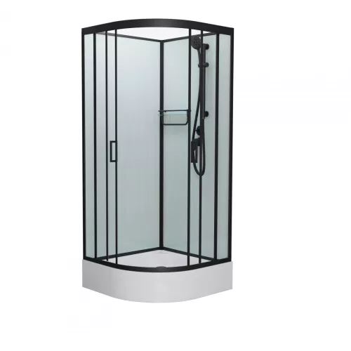 Душевые кабины и сауны: Душевая кабина Frank F409/1 М Black матовое стекло , средний поддон 1 в магазине Акватория
