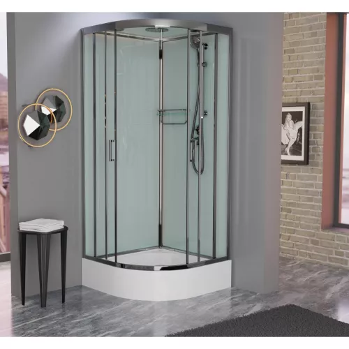 Душевая кабина Frank F409/1 М Brilliant матовое стекло, Цвет стекла: матовое, Цвет профиля: Хром, Тип поддона: Средний, Выбрать размер: 90х90, Внешний вид: с крышей, изображение 2