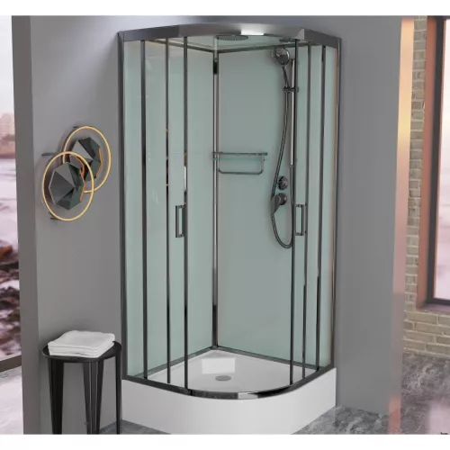 Душевая кабина Frank F409/1 М Brilliant матовое стекло, Цвет стекла: матовое, Цвет профиля: Хром, Тип поддона: Средний, Выбрать размер: 90х90, Внешний вид: с крышей, изображение 3
