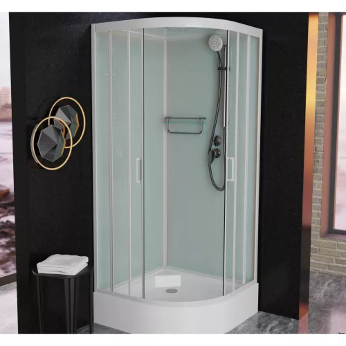 Душевая кабина Frank F400/1 М White  матовое стекло, Цвет стекла: матовое, Цвет профиля: Белый, Тип поддона: Средний, Выбрать размер: 100х100, Внешний вид: без крыши, изображение 3