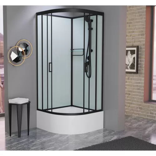 Душевая кабина Frank F409/2 М Black матовое стекло, Цвет стекла: матовое, Цвет профиля: Черный, Тип поддона: Высокий, Выбрать размер: 90х90, Внешний вид: без крыши, изображение 2