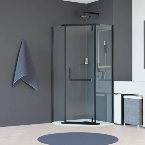 Душевой уголок RGW HO-081B, Цвет стекла: прозрачное, Цвет профиля (вариация): Черный, Выбрать размер: 100x100