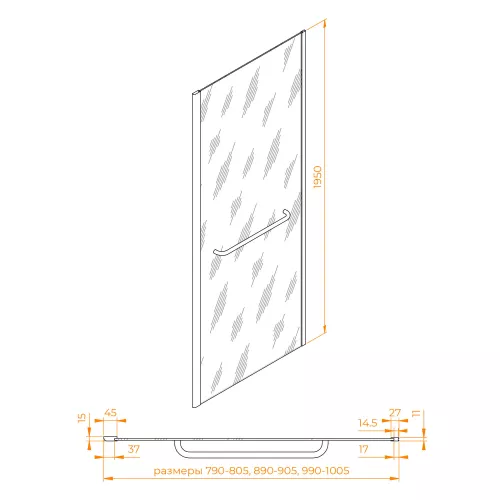 Боковая панель RGW Z-060-2, Цвет стекла: прозрачное, Цвет профиля: Хром, Выбрать размер: 100, изображение 2
