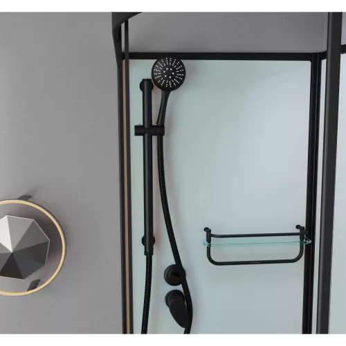 Душевая кабина Frank F412/2 М L/R  Black матовое стекло высокий поддон, Цвет стекла: матовое, Цвет профиля: Черный, Тип поддона: Высокий, Выбрать размер: 120х80, Внешний вид: без крыши, Ориентация: левая, изображение 3