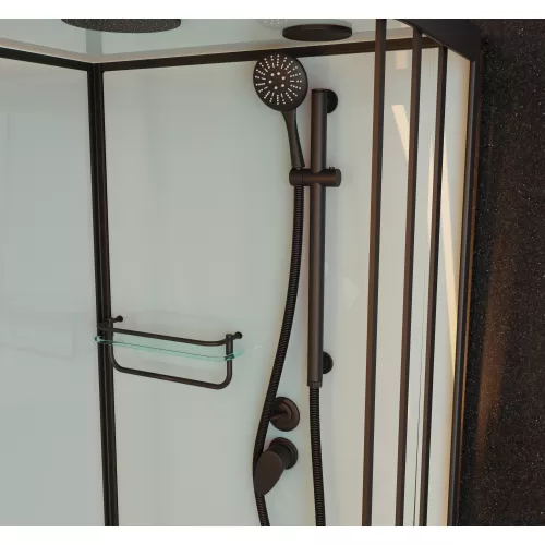 Душевая кабина Frank F411М L/R Black  матовое стекло	, Цвет стекла: матовое, Цвет профиля: Черный, Тип поддона: Низкий, Выбрать размер: 110х80, Внешний вид: с крышей, Ориентация: левая, изображение 2