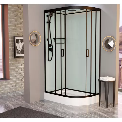 Душевая кабина Frank F418L М Black без крыши матовое стекло, Цвет стекла: матовое, Цвет профиля: Черный, Тип поддона: Низкий, Выбрать размер: 100х80, Внешний вид: с крышей, Ориентация: левая