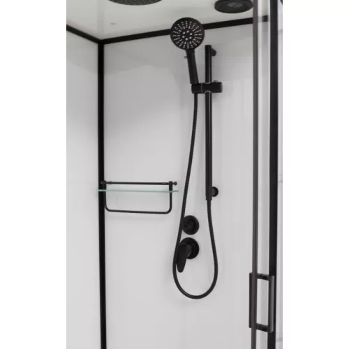 Душевая кабина Frank F411М L/R Black  матовое стекло	, Цвет стекла: матовое, Цвет профиля: Черный, Тип поддона: Низкий, Выбрать размер: 110х80, Внешний вид: с крышей, Ориентация: левая, изображение 4