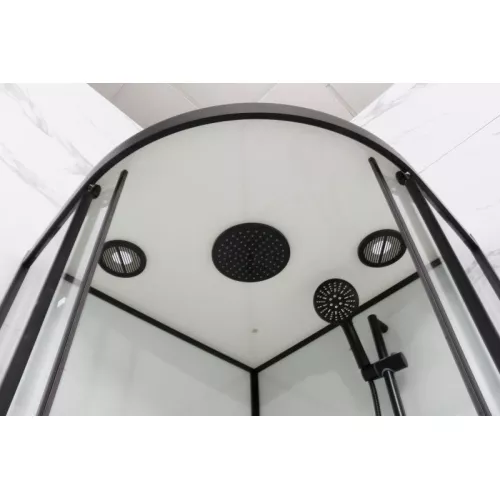 Душевая кабина Frank F408 М Black матовое стекло	, Цвет стекла: матовое, Цвет профиля: Черный, Тип поддона: Низкий, Выбрать размер: 80х80, Внешний вид: с крышей, изображение 3