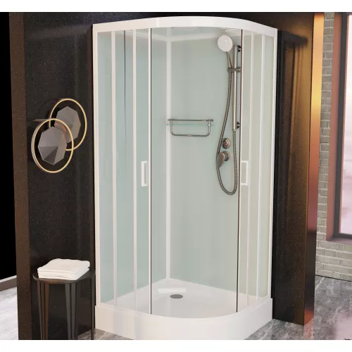 Душевая кабина Frank F400 М White	матовое стекло, низкий поддон, Цвет стекла: матовое, Цвет профиля: Белый, Тип поддона: Низкий, Выбрать размер: 100х100, Внешний вид: с крышей, изображение 2