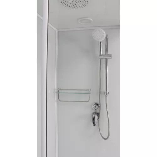 Душевая кабина Frank F410 М White матовое стекло, Цвет стекла: матовое, Цвет профиля: Белый, Тип поддона: Низкий, Выбрать размер: 110х110, Внешний вид: с крышей, изображение 4