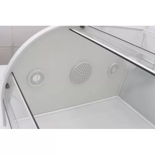 Душевая кабина Frank F412L М White  матовое стекло низкий поддон, Цвет стекла: матовое, Цвет профиля: Белый, Тип поддона: Низкий, Выбрать размер: 120х80, Внешний вид: с крышей, Ориентация: левая, изображение 2