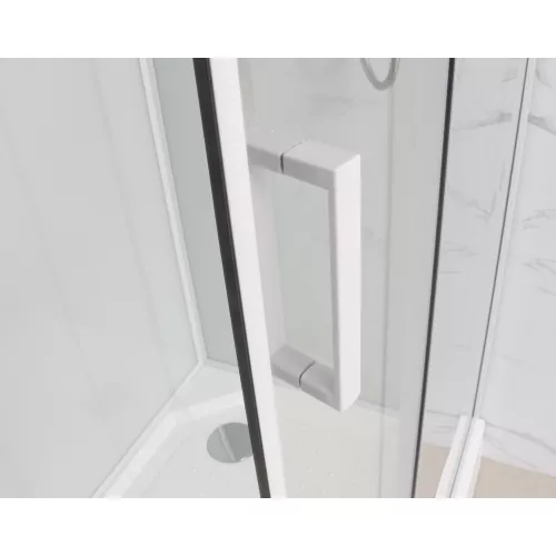 Душевая кабина Frank F420 М White матовое стекло, Цвет стекла: матовое, Цвет профиля: Белый, Тип поддона: Низкий, Выбрать размер: 120х120, Внешний вид: с крышей, изображение 5