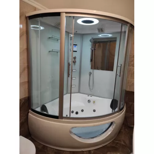 Душевой бокс Frank  угловой F651/F652 с баней/без бани, Цвет стекла: прозрачное, Цвет профиля: Хром, Тип поддона: Высокий, Выбрать размер: 130x130, Комплектация: без бани, изображение 3