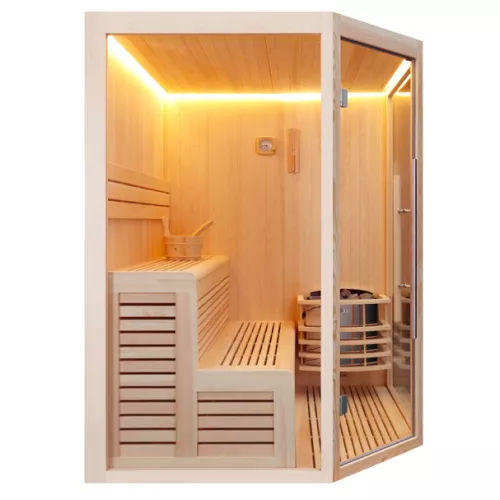 Финская сауна Frank 820 серия угловая, 2 полки, липа/кедр, Выбрать размер: 120х120, Дерево : Липа, изображение 2