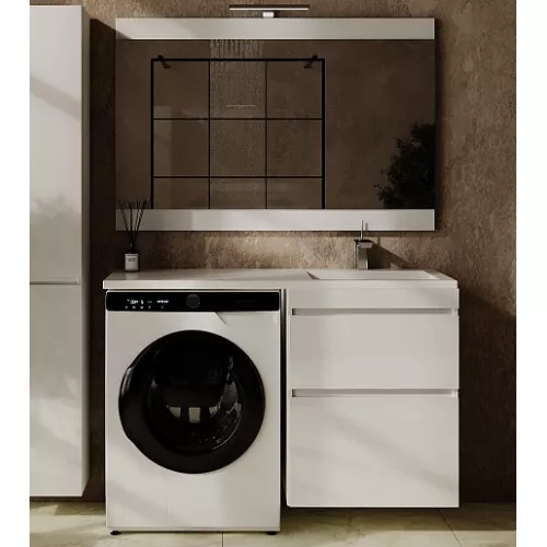 Тумба подвесная с раковиной  "Даллас ЛЕОН 120", Люкс белая, PLUS, Выбрать цвет: Белый, Внешний вид: 2 ящика, Ориентация: правая, изображение 3