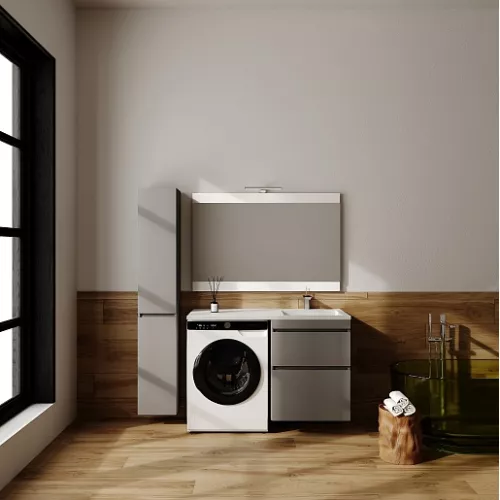 Тумба подвесная с раковиной "Даллас ЛЕОН 120", Люкс серая, PLUS, Выбрать цвет: Серый, Внешний вид: 2 ящика, Ориентация: правая, изображение 4