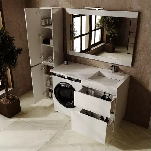 Тумба подвесная с раковиной  "Даллас ЛЕОН 120", Люкс белая, PLUS, Выбрать цвет: Белый, Внешний вид: 2 ящика, Ориентация: правая, изображение 4