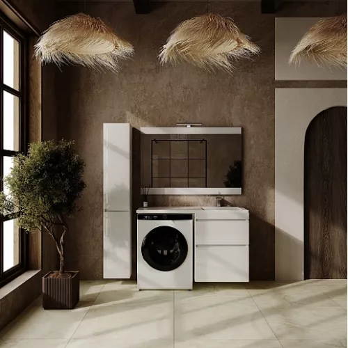 Тумба подвесная с раковиной  "Даллас ЛЕОН 120", Люкс белая, PLUS, Выбрать цвет: Белый, Внешний вид: 2 ящика, Ориентация: правая, изображение 5