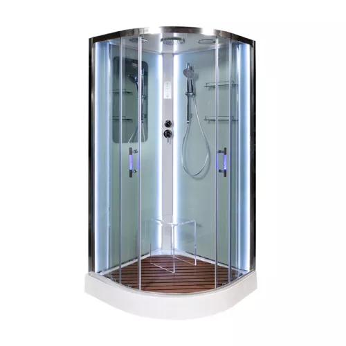 Душевая кабина AvaCan A01/A09 прозрачное/хром, низкий поддон, Цвет стекла: прозрачное, Цвет профиля: Хром, Тип поддона: Низкий, Выбрать размер: 100х100, Внешний вид: С LED освещением, Наличие крыши: есть, изображение 2