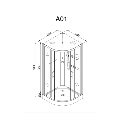 Душевая кабина AvaCan A01/A09 прозрачное/хром, низкий поддон, Цвет стекла: прозрачное, Цвет профиля: Хром, Тип поддона: Низкий, Выбрать размер: 100х100, Внешний вид: С LED освещением, Наличие крыши: есть, изображение 19
