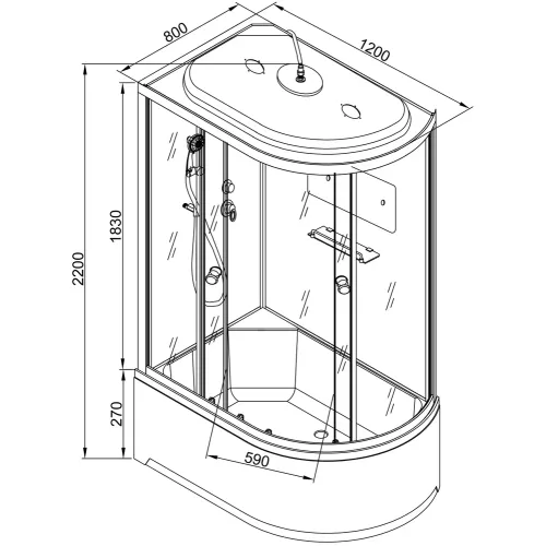 Душевая кабина AvaCan D272 L/R  матовое/хром, средний поддон, Цвет стекла: матовое, Цвет профиля: Хром, Тип поддона: Средний, Выбрать размер: 120х80, Внешний вид: без гидромассажа, Наличие крыши: есть, Ориентация: левая, изображение 20