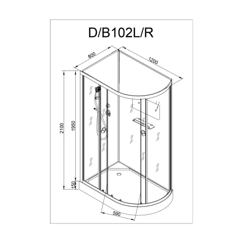Душевая кабина AvaCan D102 L/R  матовое/хром , низкий поддон, Цвет стекла: матовое, Цвет профиля: Хром, Тип поддона: Низкий, Выбрать размер: 120х80, Внешний вид: без гидромассажа, Наличие крыши: нет, Ориентация: правая, изображение 18