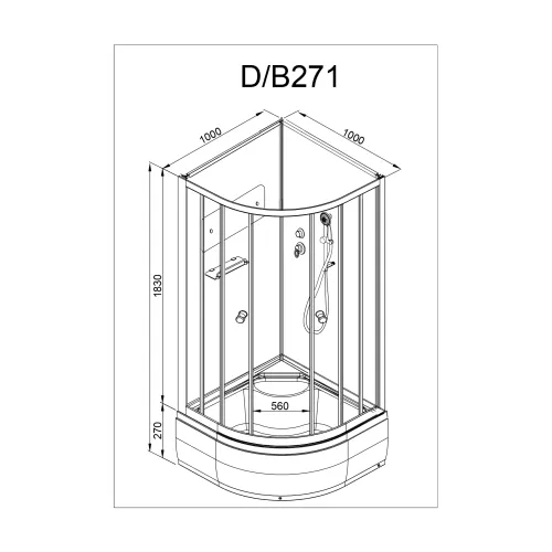 Душевая кабина AvaCan D271/ D279 матовое/хром , средний поддон, Цвет стекла: матовое, Цвет профиля: Хром, Тип поддона: Средний, Выбрать размер: 100х100, Внешний вид: без гидромассажа, Наличие крыши: нет, изображение 15