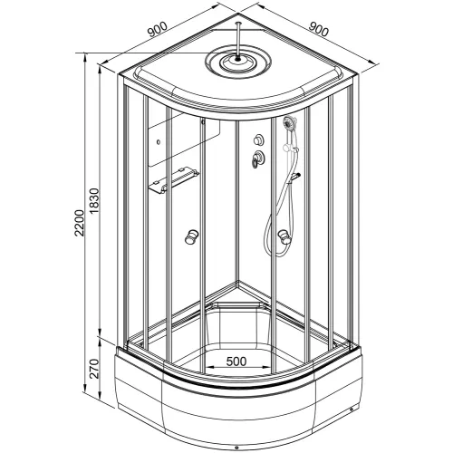 Душевая кабина AvaCan  D279S  матовое/хром , средний поддон, Цвет стекла: матовое, Цвет профиля: Хром, Тип поддона: Средний, Выбрать размер: 90х90, Внешний вид: без гидромассажа, Наличие крыши: есть, изображение 19