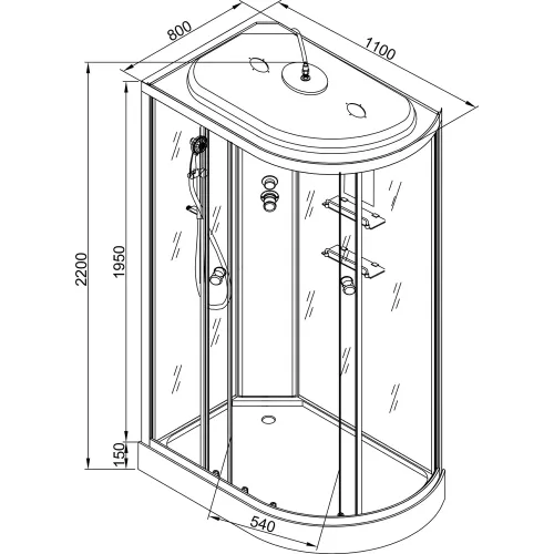 Душевая кабина AvaCan EM 1511/1512 R/L  с рисунком/хром , низкий поддон, Цвет стекла: с рисунком, Цвет профиля: Хром, Тип поддона: Низкий, Выбрать размер: 110х80, Внешний вид: без гидромассажа, Наличие крыши: есть, Ориентация: левая, изображение 19