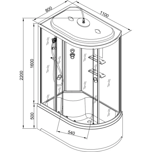 Душевая кабина AvaCan EM 4511/4512 L/R с рисунком/хром, высокий поддон, Цвет стекла: с рисунком, Цвет профиля: Хром, Тип поддона: Высокий, Выбрать размер: 110х80, Внешний вид: с электрикой, Наличие крыши: есть, Ориентация: левая, изображение 16