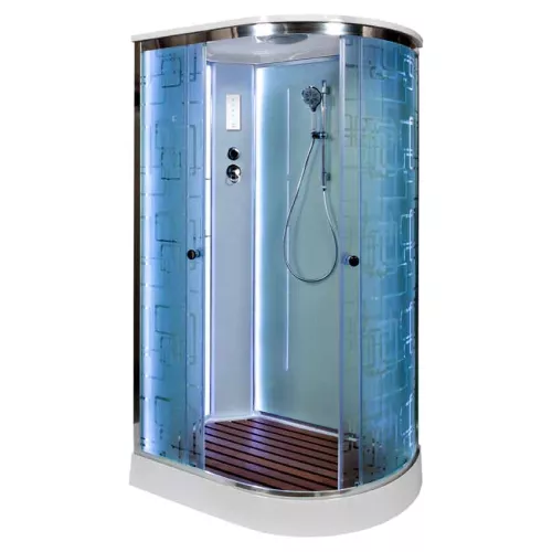 Душевая кабина AvaCan EM1511/1512 L/R  с рисунком/хром/низкий, Цвет стекла: с рисунком, Цвет профиля: Хром, Тип поддона: Низкий, Выбрать размер: 110х80, Внешний вид: С LED освещением, Наличие крыши: есть, Ориентация: левая