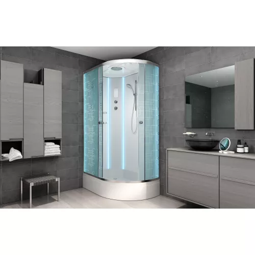 Душевая кабина AvaCan EM2712/720 L/R с рисунком/хром/средний, Цвет стекла: с рисунком, Цвет профиля: Хром, Тип поддона: Средний, Выбрать размер: 120х80, Внешний вид: С LED освещением, Наличие крыши: есть, Ориентация: левая, изображение 3