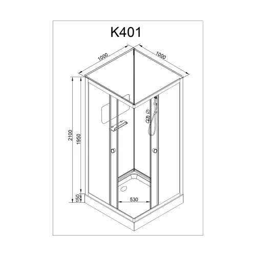 Душевая кабина AvaCan K401/402/408/409 прозрачное/хром/низкий, Цвет стекла: прозрачное, Цвет профиля: Хром, Тип поддона: Низкий, Выбрать размер: 100х100, Внешний вид: без гидромассажа, Наличие крыши: нет, изображение 15