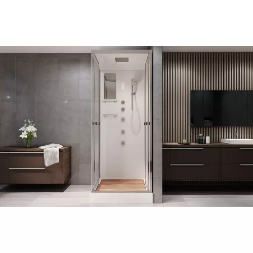 Душевая кабина AvaCan V8015/9015/1015/1215, Цвет стекла: прозрачное, Цвет профиля: Хром, Тип поддона: Низкий, Выбрать размер: 80х80, Внешний вид: Гидромассаж + электрика, Наличие крыши: есть, изображение 3