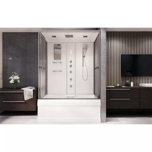 Душевая кабина AvaCan V150/160/170  прозрачное/хром/высокий, Цвет стекла: прозрачное, Цвет профиля: Хром, Тип поддона: Высокий, Выбрать размер: 150х85, Внешний вид: Гидромассаж + электрика, Наличие крыши: есть, изображение 5