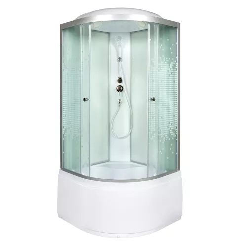 Душевая кабина AvaCan L980/990/910 с рисунком/хром/высокий, Цвет стекла: с рисунком, Цвет профиля: Хром, Тип поддона: Высокий, Выбрать размер: 80х80, Внешний вид: без гидромассажа, Наличие крыши: есть