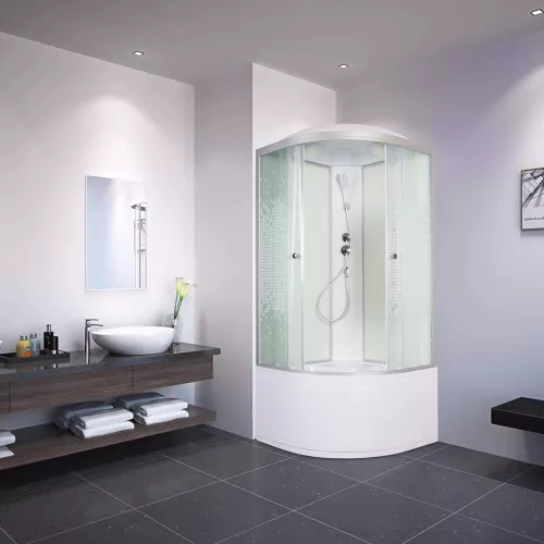 Душевая кабина AvaCan L980/990/910 с рисунком/хром/высокий, Цвет стекла: с рисунком, Цвет профиля: Хром, Тип поддона: Высокий, Выбрать размер: 80х80, Внешний вид: без гидромассажа, Наличие крыши: есть, изображение 3