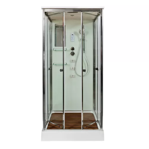 Душевая кабина AvaCan V8015/9015/1015/1215, Цвет стекла: прозрачное, Цвет профиля: Хром, Тип поддона: Низкий, Выбрать размер: 80х80, Внешний вид: Гидромассаж + электрика, Наличие крыши: есть, изображение 2