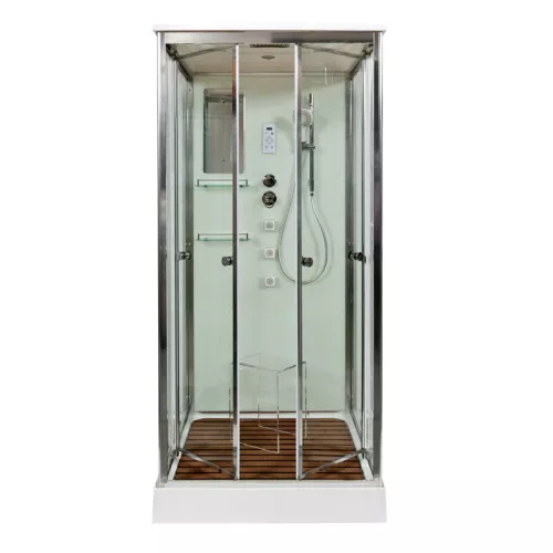 Душевая кабина AvaCan V8015/9015/1015/1215, Цвет стекла: прозрачное, Цвет профиля: Хром, Тип поддона: Низкий, Выбрать размер: 80х80, Внешний вид: Гидромассаж + электрика, Наличие крыши: есть, изображение 6