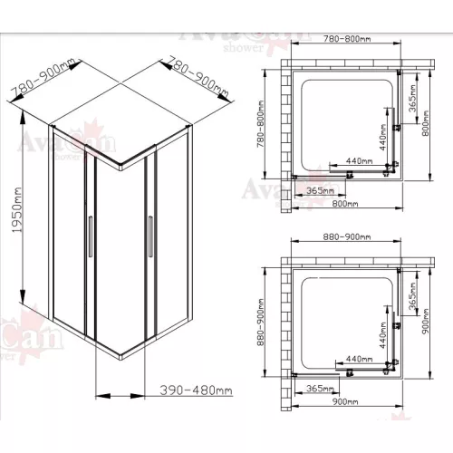 Душевой уголок AvaCan KB 80/100 MT, Цвет стекла: матовое с рисунком, Цвет профиля: Черный, Выбрать размер: 90х90, изображение 11