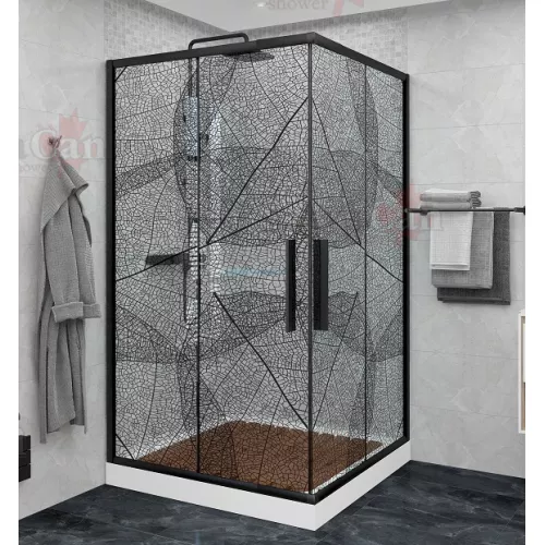 Душевой уголок AvaCan KB 80/100, Цвет стекла: с рисунком, Цвет профиля: Черный, Выбрать размер: 80-90х80-90