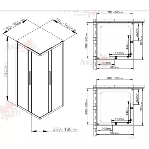Душевой уголок AvaCan KС 80/100 MT, Цвет стекла: матовое, Цвет профиля: Хром, Выбрать размер: 80-90х80-90, изображение 8