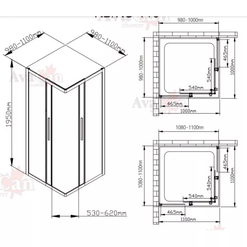 Душевой уголок AvaCan KС 80/100, Цвет стекла: прозрачное, Цвет профиля: Хром, Выбрать размер: 100-110х100-110, изображение 11