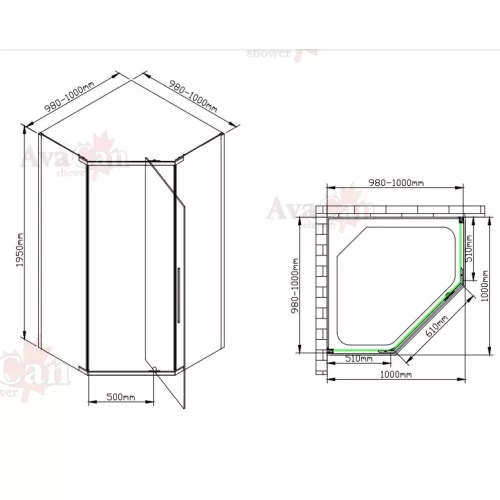 Душевой уголок AvaCan PC 90/100, Цвет стекла: прозрачное, Цвет профиля: Хром, Выбрать размер: 100х100, изображение 9