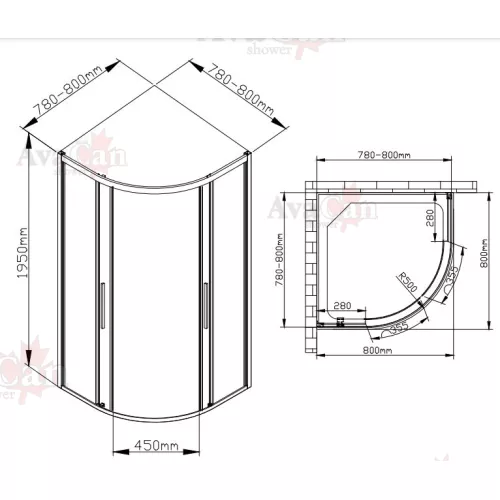 Душевой уголок AvaCan HB 80/90/100/120 MT, Цвет стекла: матовое с рисунком, Цвет профиля: Черный, Выбрать размер: 80х80, изображение 10